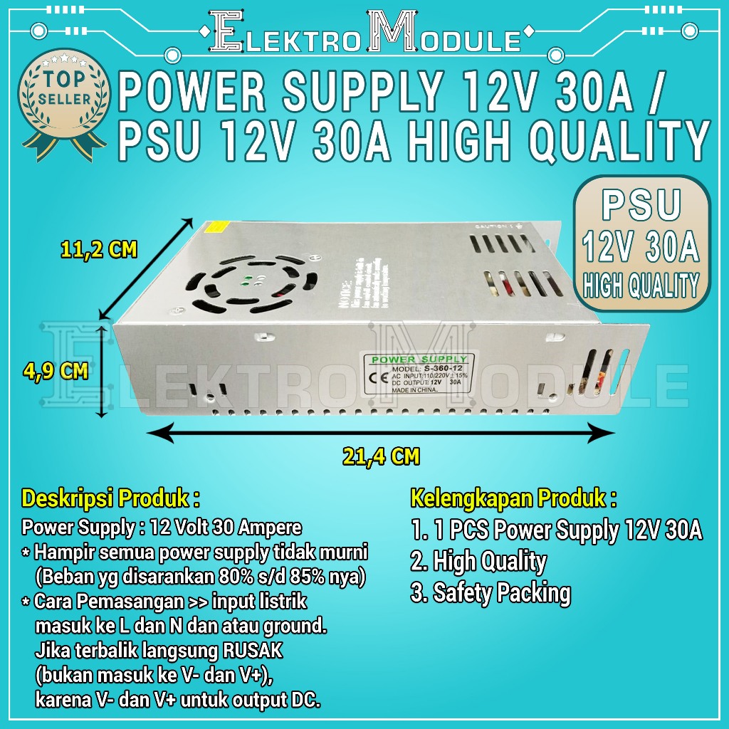 Jual Power Supply 12V 30A Adaptor Trafo 12V 30A Led Lampu Strip 12 Volt ...