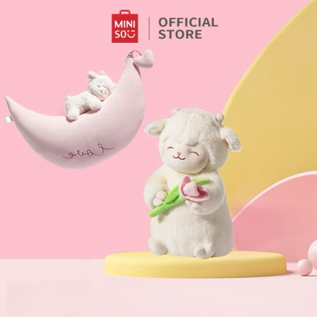 Jual MINISO Lazy Sheep Plush Toy with Strawberry Lamb Baa Warm White ...