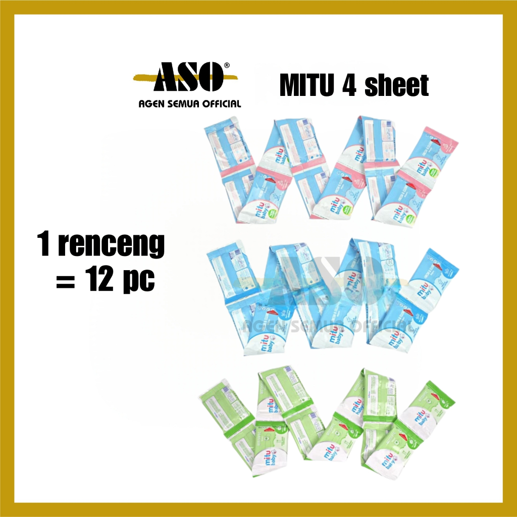 Jual Tisu Tissue MITU babywipes 4 sheet RENCENG ( ISI 12pc ) tisu basah ...