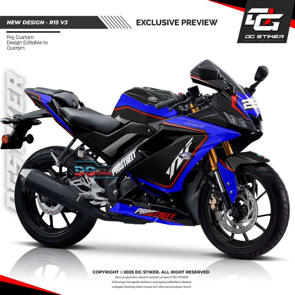 Jual Decal R15 V3 Full Body Hitam Biru Bahan Premium Anti Luntur Anti ...