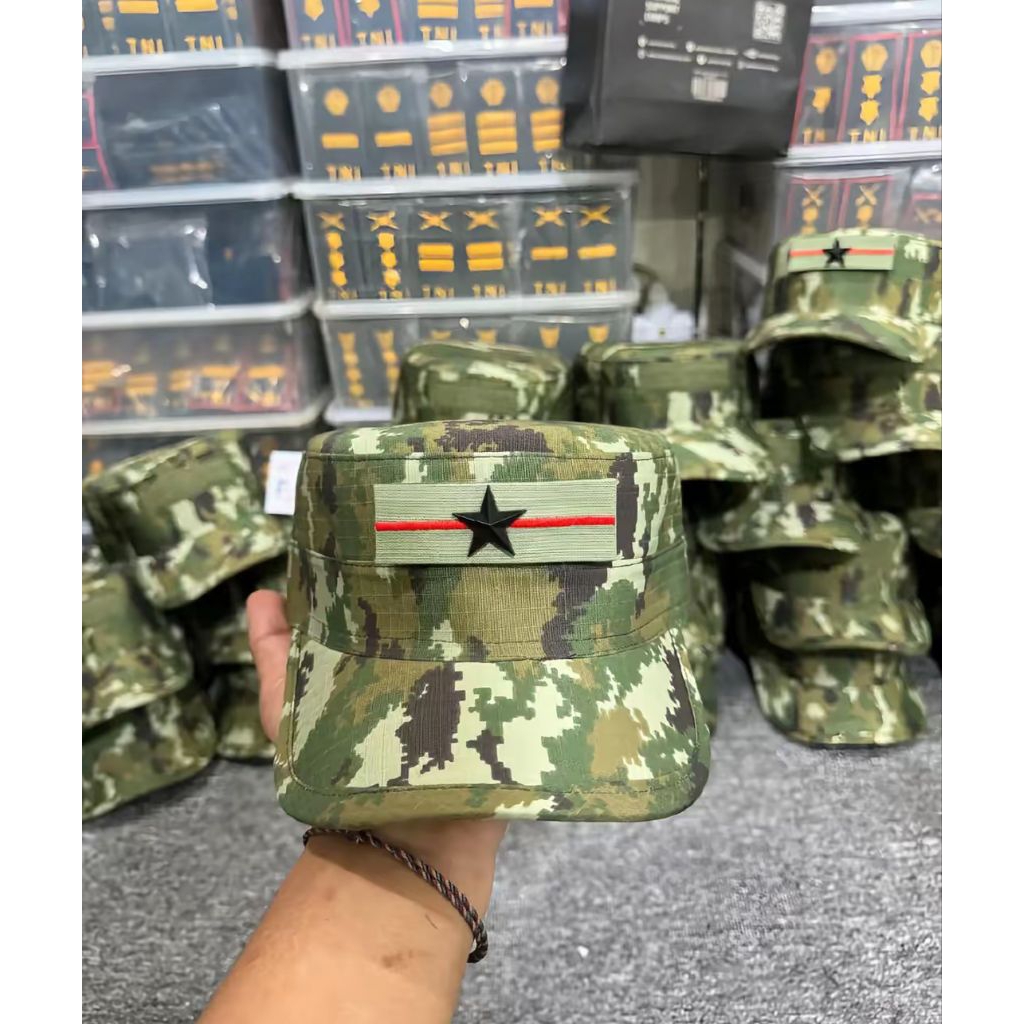 Jual Topi Pet PDL TNI Loreng Sage Green + Pangkat Brigjen Dan Nama ...