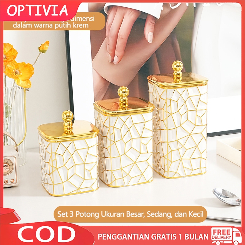 Jual OPTIVIA Set Toples Kotak Emas 3pcs / Storage Container Transparan ...