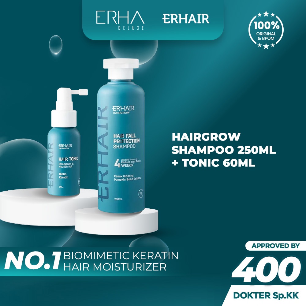 ERHAIR Shampoo Penumbuh Rambut Rontok - ERHA Hairgrow Shampo 250 ml + Tonic - Panax Ginseng