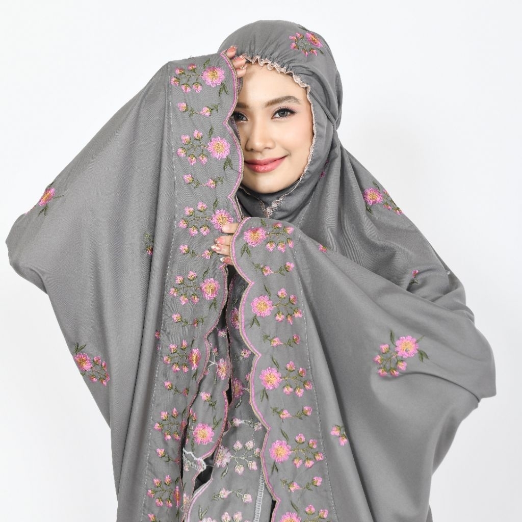 hasnashop - Mukena Dewasa Katun Premium Motif Bordir Bunga Rose Terbaru All size Jumbo