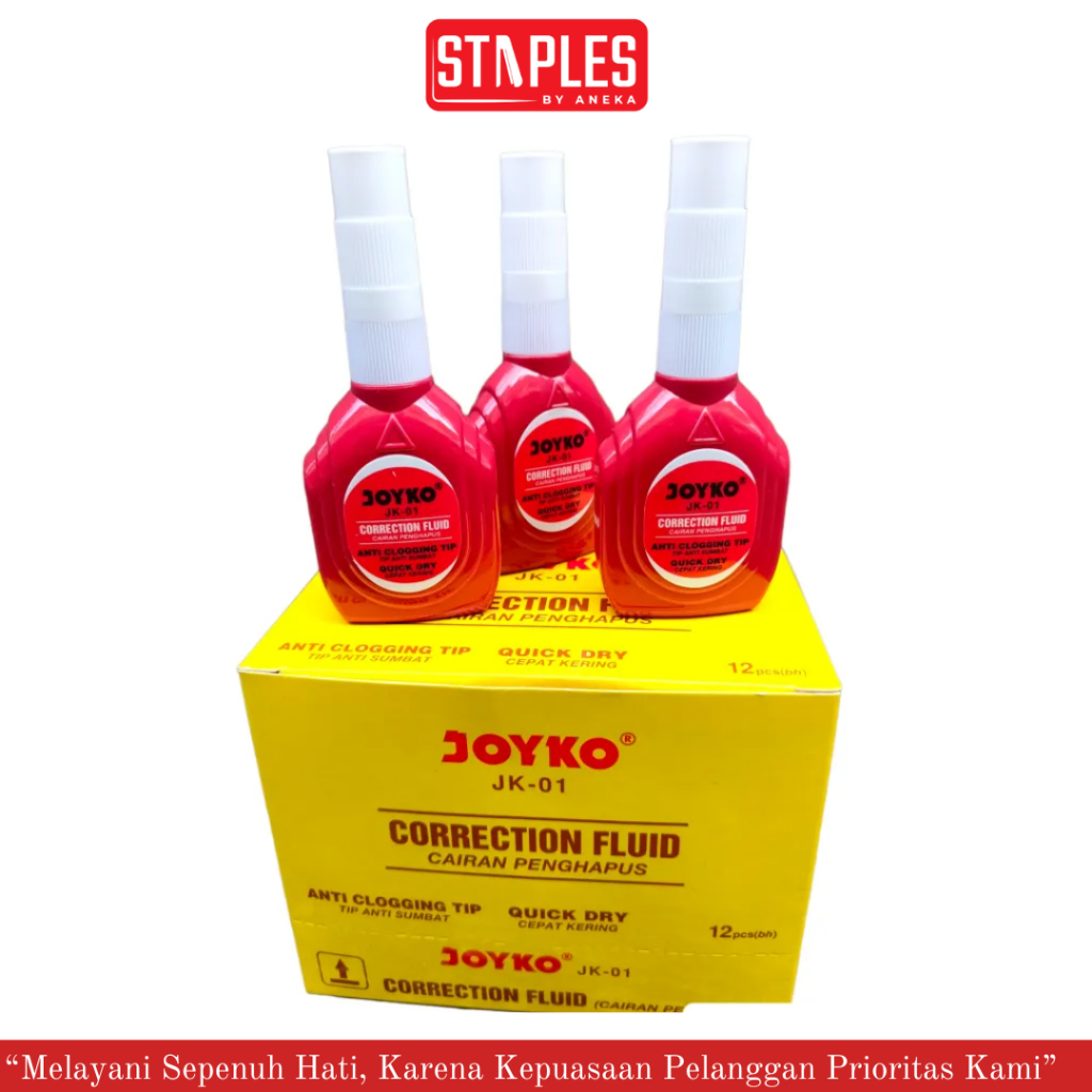 Jual Joyko JK-01 Tipex Botol Merah / Tip X Cair (12PCS) | Shopee Indonesia