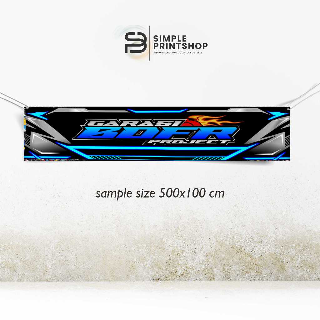 Jual spanduk banner bengkel motor garasi racing biru abu hitam custom ...