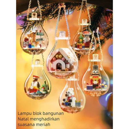 Barang-barang hiasan hari libur lampu bola balok seri Natal, pasokan potongan-potongan kecil untuk dirakit, hadiah Natal