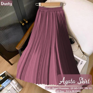 Agata Skirt Plisket Polos Premium Halus Remaja Dewasa Kuliah Ootd Outfit Hijab Trend