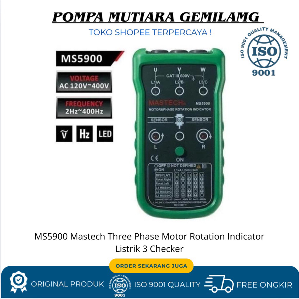 Jual MS5900 Mastech Three Phase Motor Rotation Indicator Listrik 3 ...