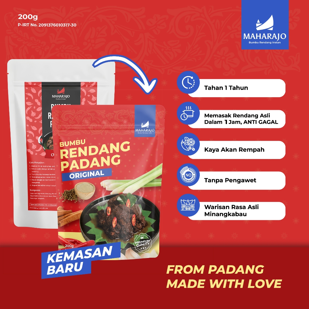Jual [1 POUCH Original] Maharajo Bumbu Rendang Instan 200g – Bumbu ...