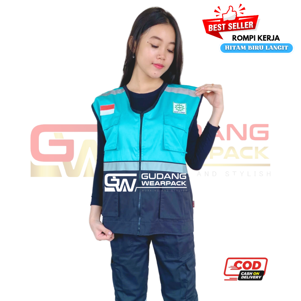 Jual Wearpack Atasan Rompi Warna Hitam Biru langit (rompi kerja ...