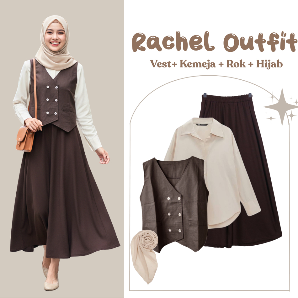 Jual Rachel Outfit BW12| OOTD Vest Choco + Kemeja Simple + Rok Joda ...