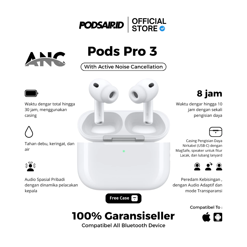 Pods Air Gen Pro 3 ANC Bluetooth Earphone TWS