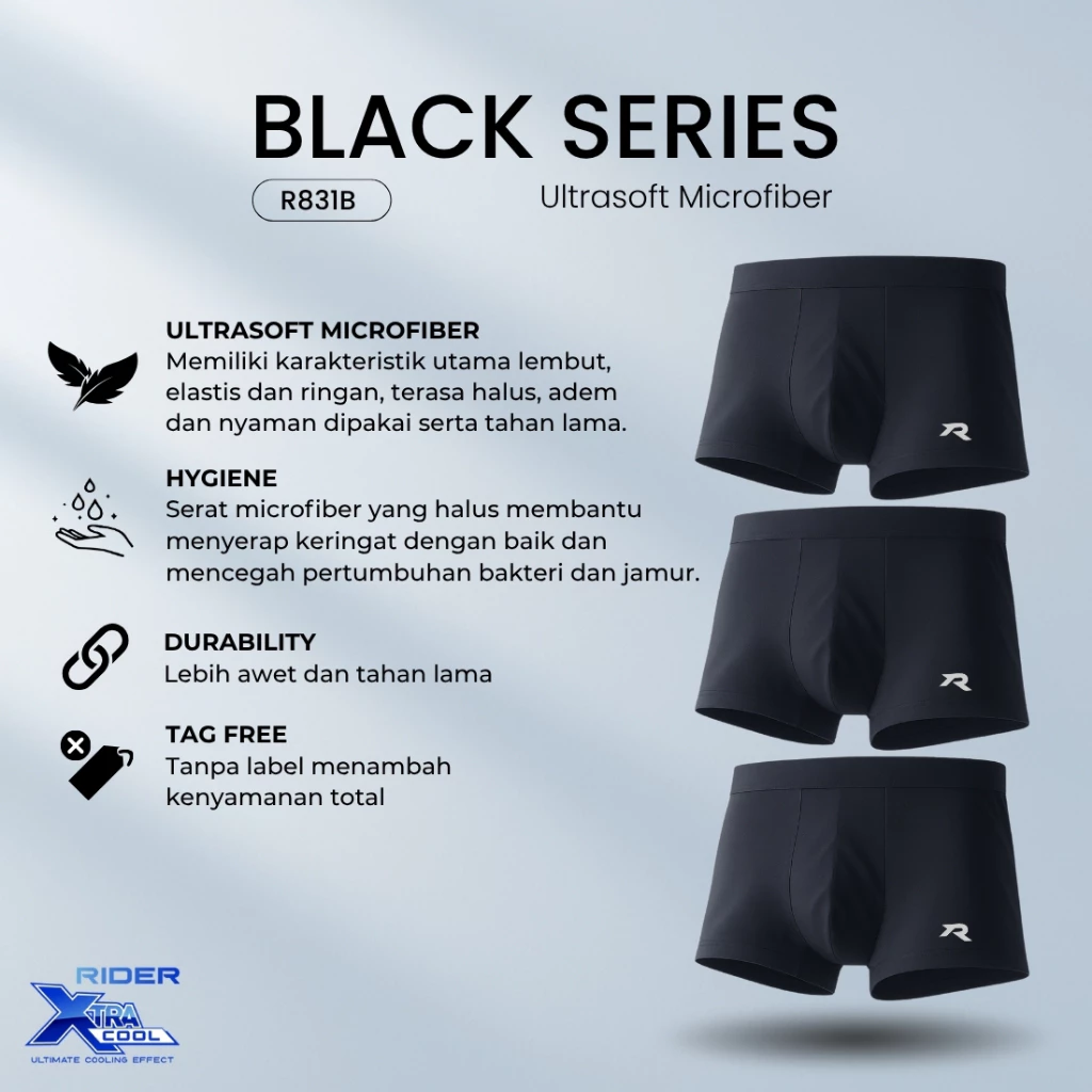 Tampilan kemasan Rider Black Edition R821B isi 3 pcs original