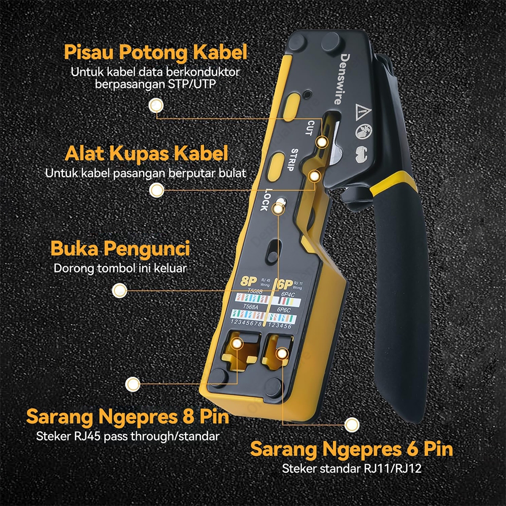 Jual Denswire Crimping Tool RJ45 Pass-Through - Solusi 3-in-1 (Crimp ...