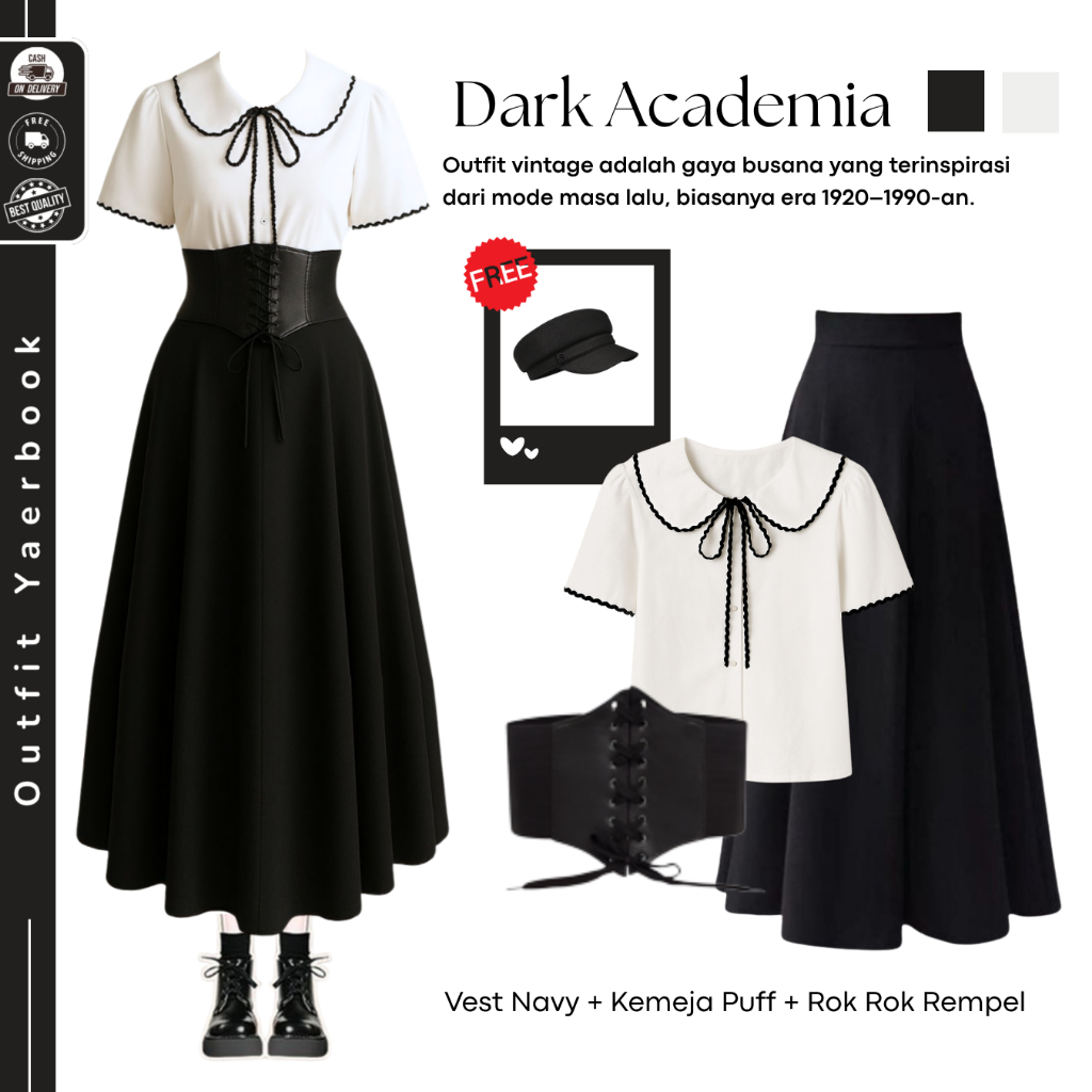 Jual Oneset Dark Academia Viral (Belt Besar + Blouse + Rok Joda ) OOTD Yearbook Remaja Kekinian ...