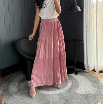 Rok Susun Plisket 2 Tingkat Premium Bawahan Wanita Maxi Rok Pesta Panjang Kantoran Pleated 2