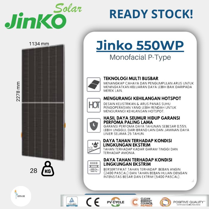 Jinko Solar Cell / Panel Surya 550WP-620WP P-Type SNI Mono Tier 1 Bukan Trina Lo