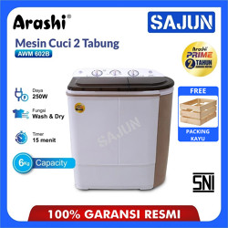 Arashi Mesin Cuci Mini 2 Tabung 6 Kg AWM-602B Laundry AWM602B [FREE PACKING KAYU KARGO]