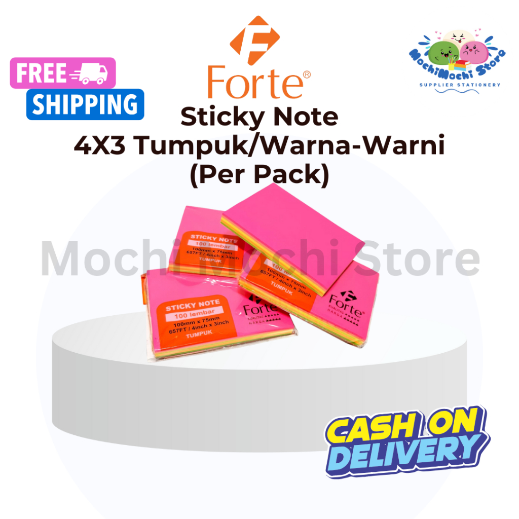 Jual PER PACK/100 LEMBAR Sticky Note Forte 4x3 Inch Tumpuk | Memopad ...