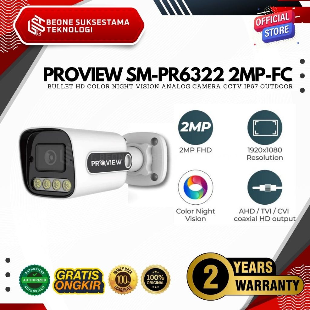 Jual PROVIEW SM-PR6322-FC 2MP Bullet Color Night Vision Analog camera ...