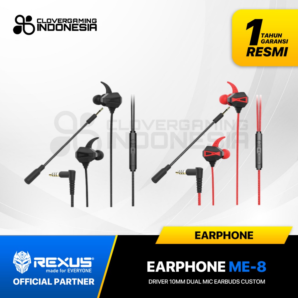 Jual Rexus ME8 ME-8 Wired Gaming Earphone Detachable Mic Driver 10mm ...