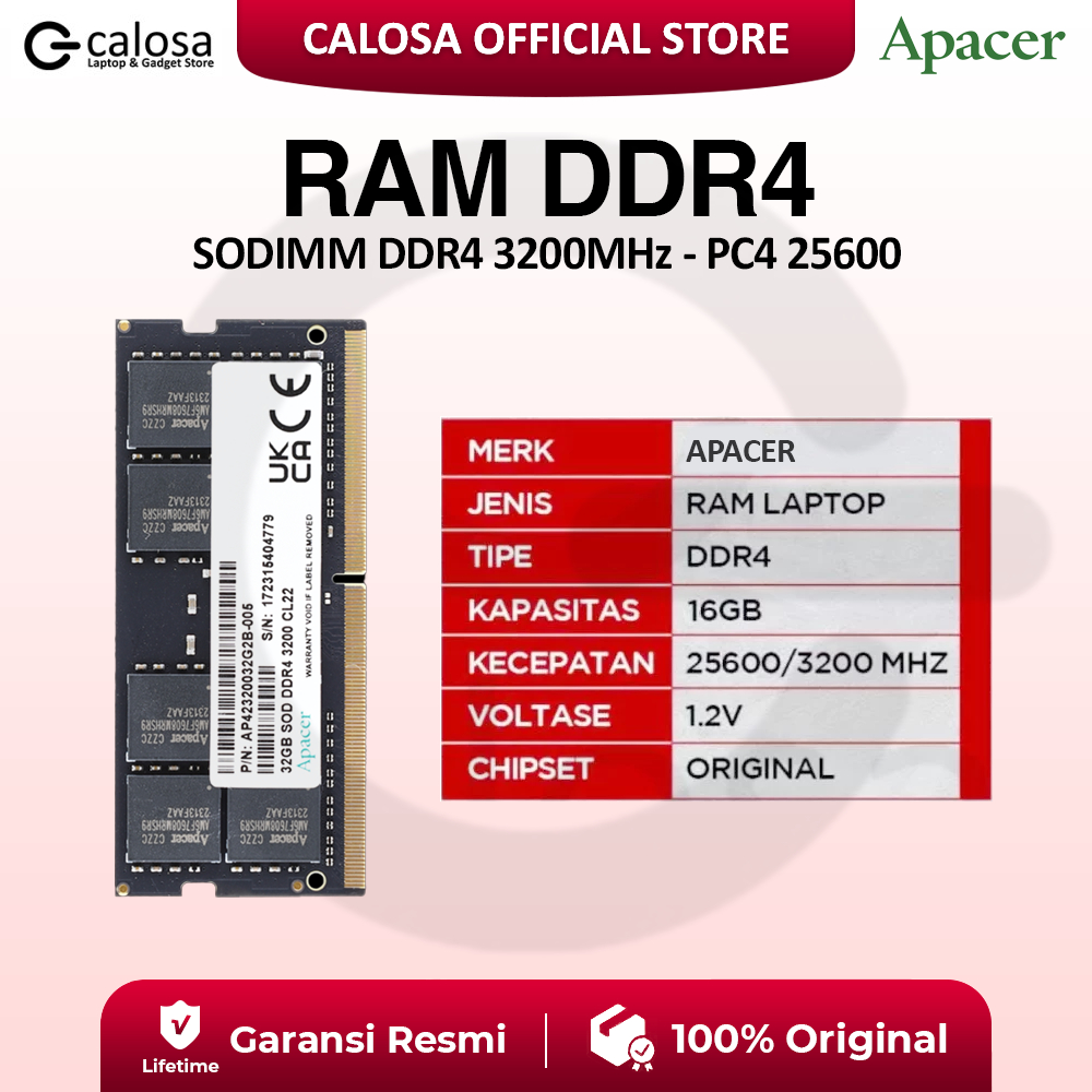 Jual Memory Apacer Value Sodimm DDR4 PC25600 3200Mhz 16GB Ram For ...