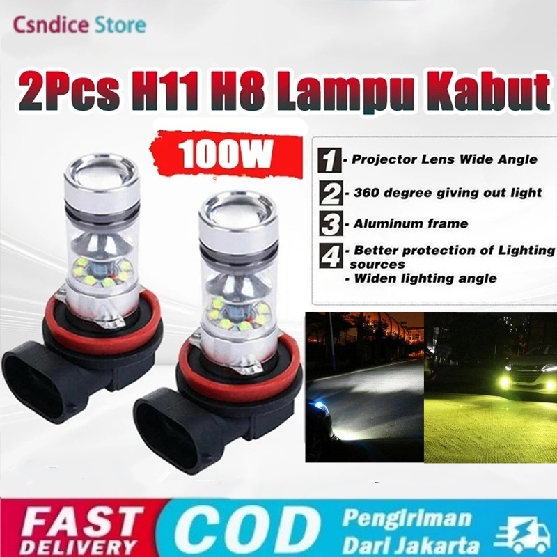 2Pcs Lampu Kabut LED H11 H8 Mobil Lampu Foglamp Super Terang Warna Putih 4300K 100W 20SMD 1500LM