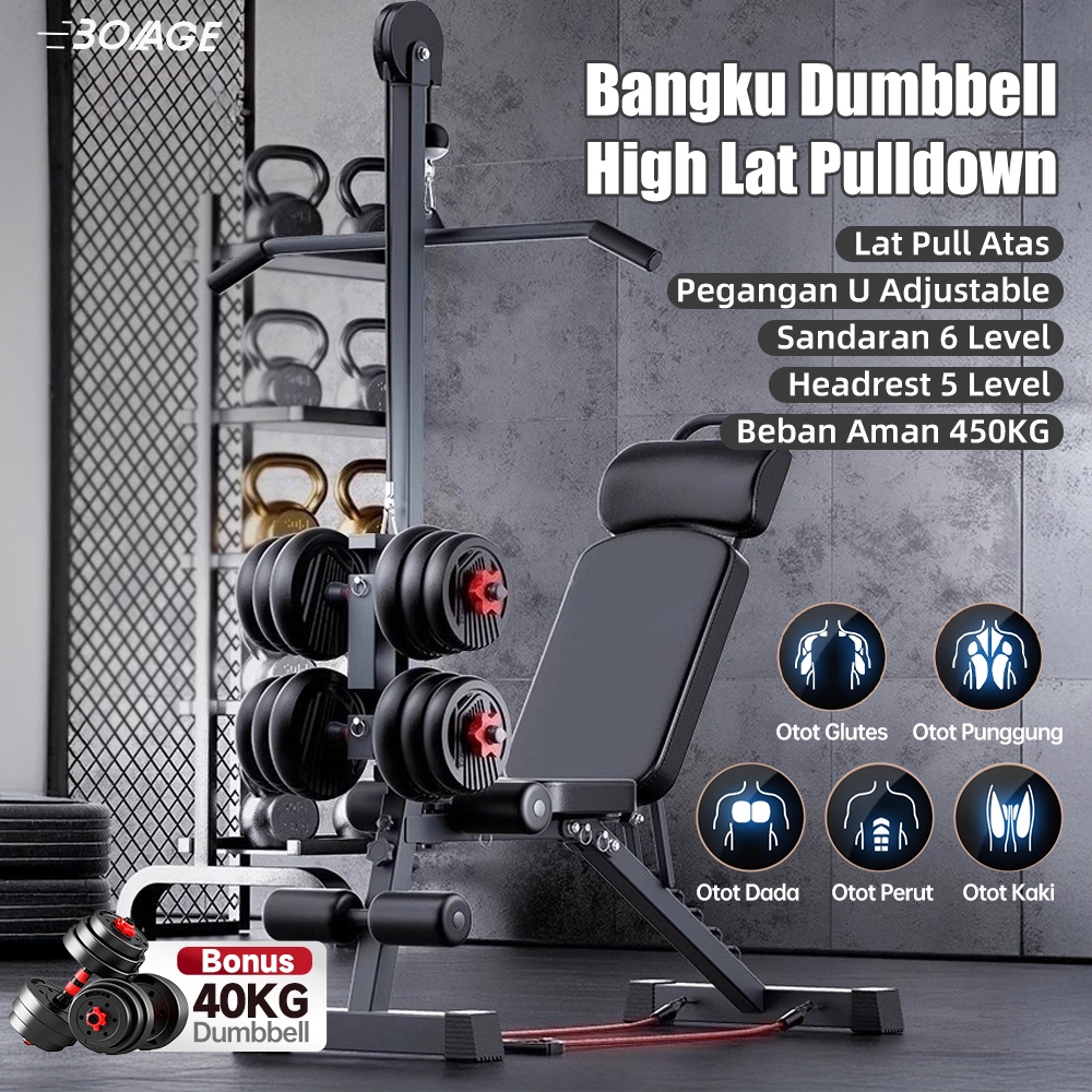 Jual (BOLAGE)Adjustable Folding High Pull Down Dumbbell Sit up bench 7 ...