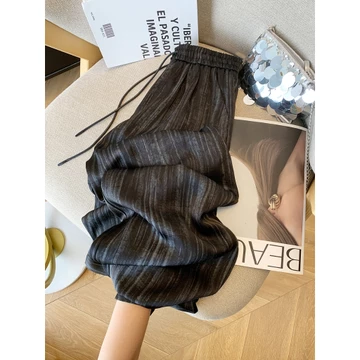 Celana Kulot Wanita Wide Leg Motif Garis Elegan Bahan Lembut Nyaman Desain Longgar Trendy OOTD