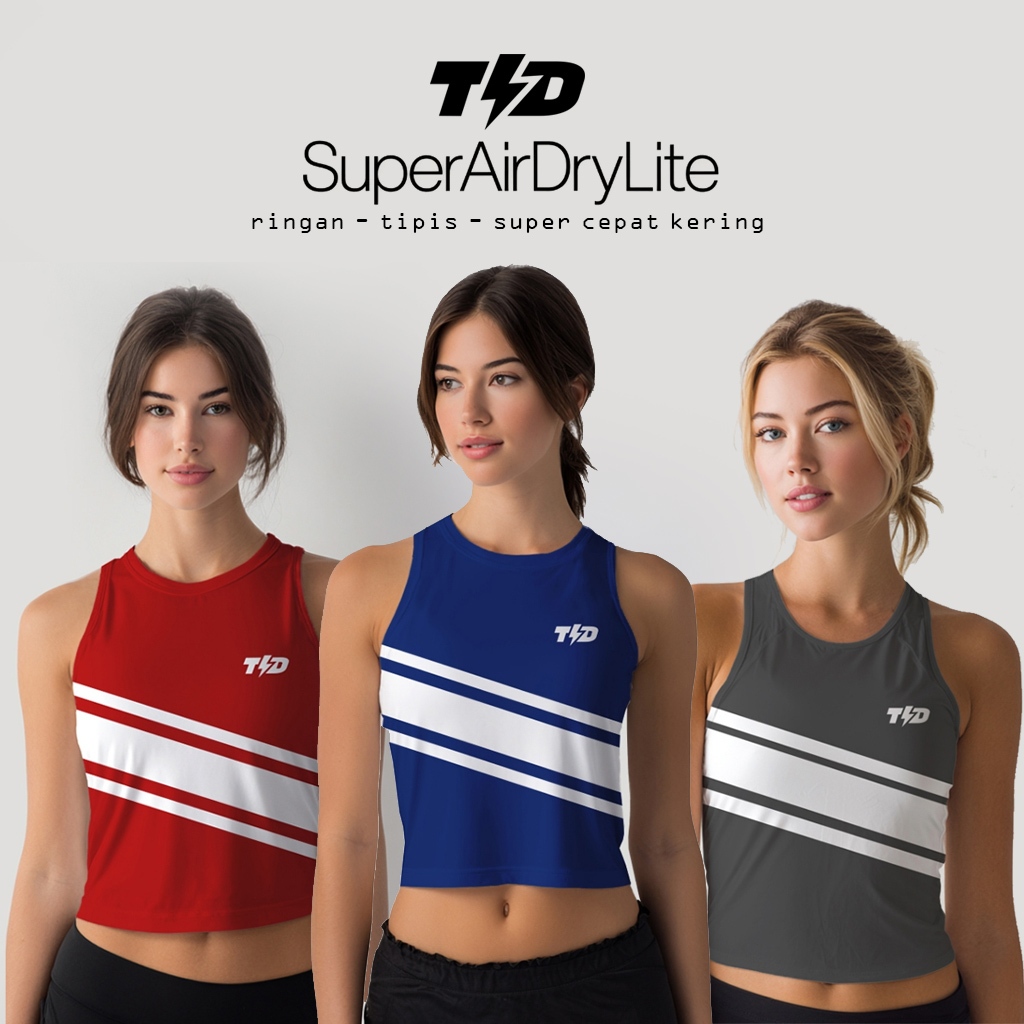 Jual TDACTIVE Crop Tank Top Lari Running Td Bolt 3lines biru navy LSD96 ...