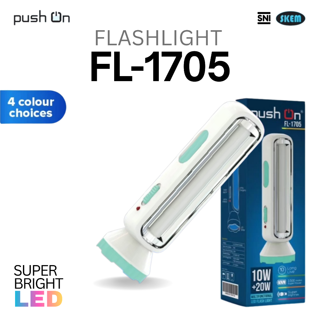 Jual Senter Emergency LED Push On FL 1705 10W + 20W Flashlight Senter ...