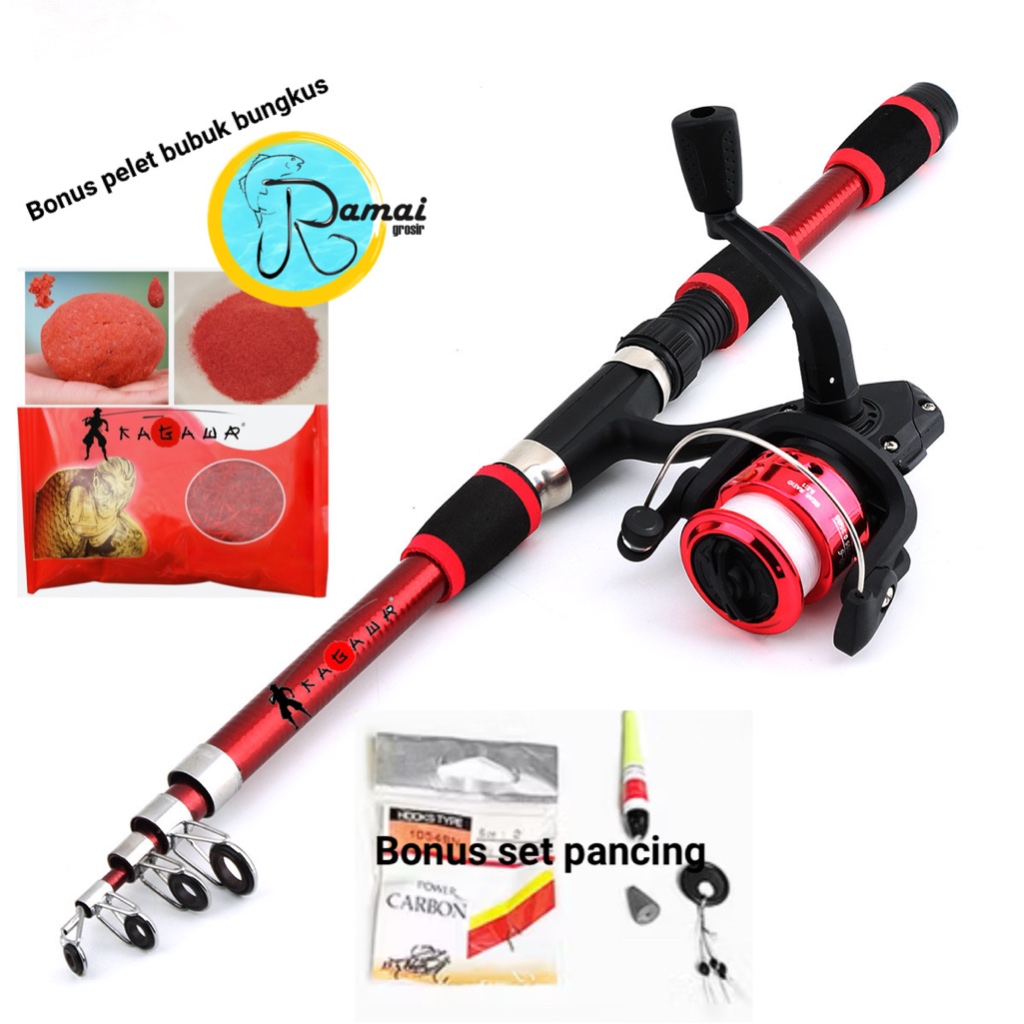 Set Paket Joran Pancing 150cm  Antena Carbon Kagawa Antena lengkap Pelet bubuk tegek Reel Pancing Rill Telescopic style