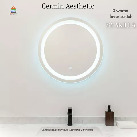 Cermin Bulat LED Aesthetic Syakilla Kaca Rias Dinding Wastafel 60cm