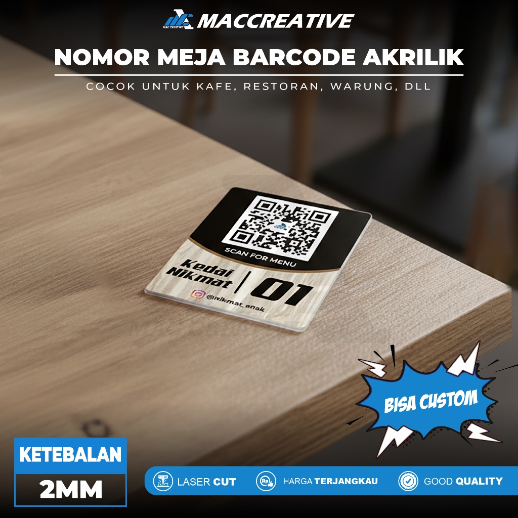 Jual Nomor Meja Custom QR Code Menu - Nomor Meja Tempel Akrilik Print ...