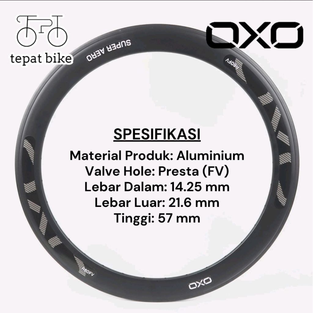 Jual Velg Rims 700c OXO R60FV Super Aero Alloy 20H 24H 32H 36H for ...