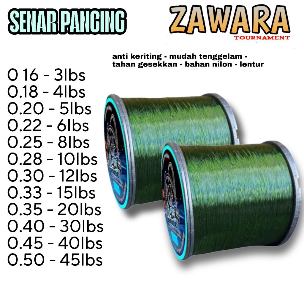 Jual Senar pancing Zawara ukuran 0.16 roll besar panjang 1800 meter ...