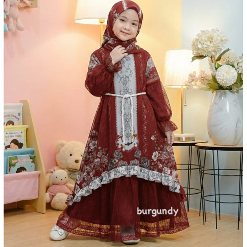 Arabell Sultan Gamis Lebaran Anak Babidoll Mix Chantily Baju Dress Pesta Motif B - foto 2