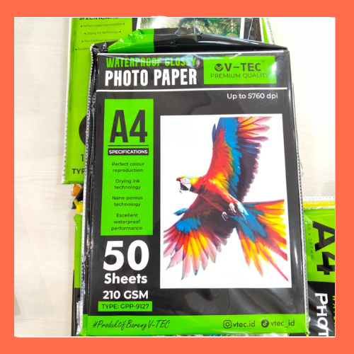 Jual V-TEC Photo paper waterproof glossy A4 210gsm GPP-9127 isi 50 ...