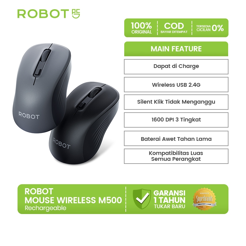Jual ROBOT Mouse Wireless Silent Klik Rechargeable Koneksi USB 2.4GHz ...