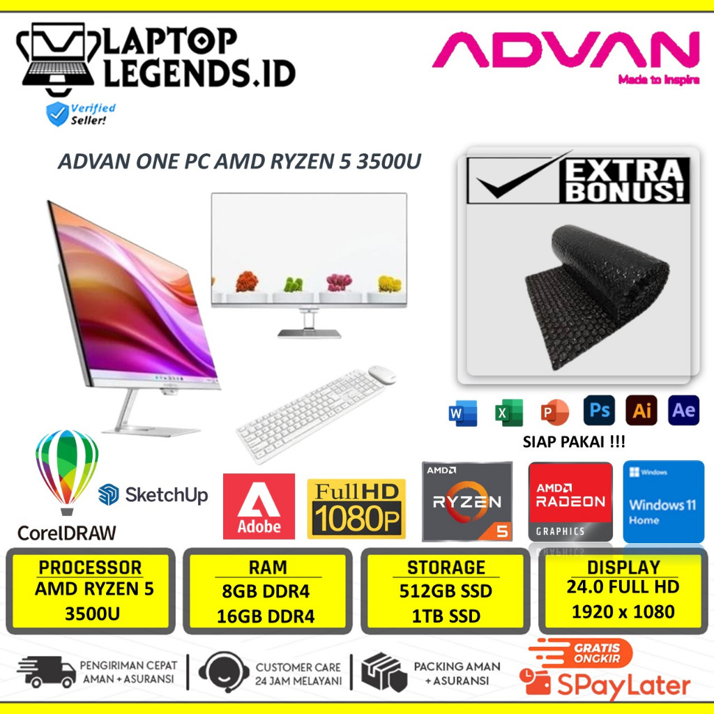 Jual All-in One PC Advan AMD Ryzen 5 3500U Ram 16GB SSD 512GB 24 inch ...