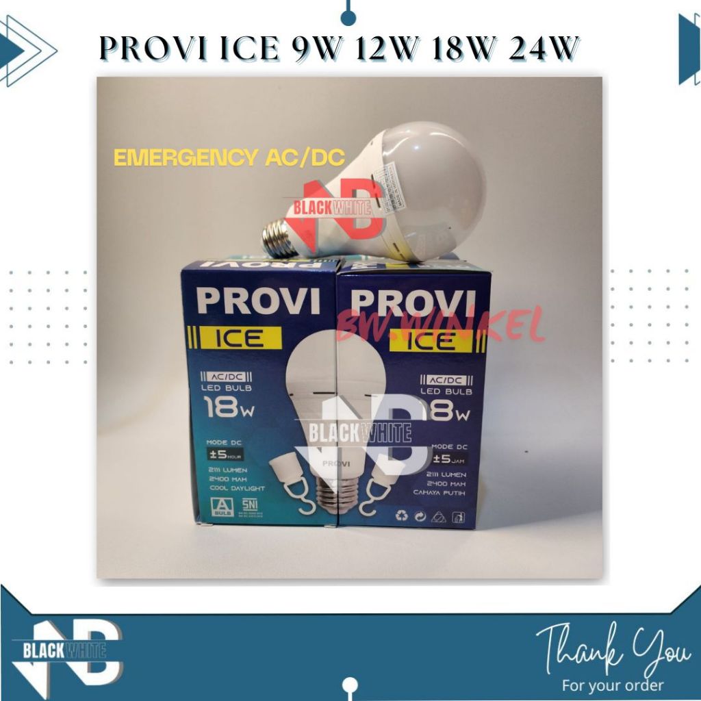 Jual Lampu LED Emergency AC/DC Provi Ice 9 12 18 24 Watt Bohlam Darurat ...