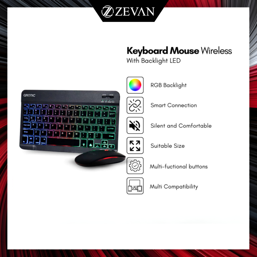 Jual ZEVAN Keyboard Mouse Wireless Set ZEVAN Bluetooth LED Touchpad 10 ...