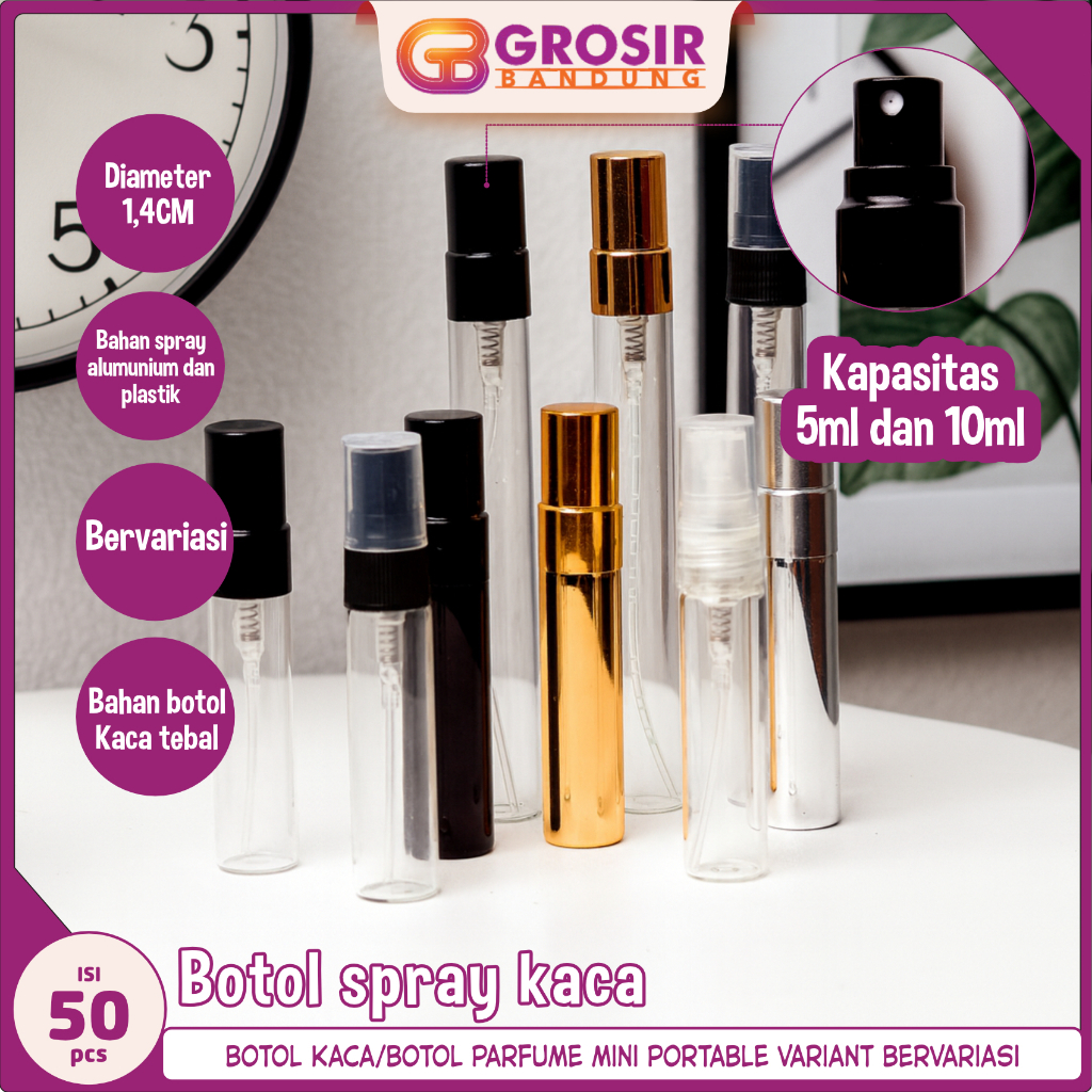 Jual [ISI 50] Botol kaca spray Parfum semprot mini travel portable ...