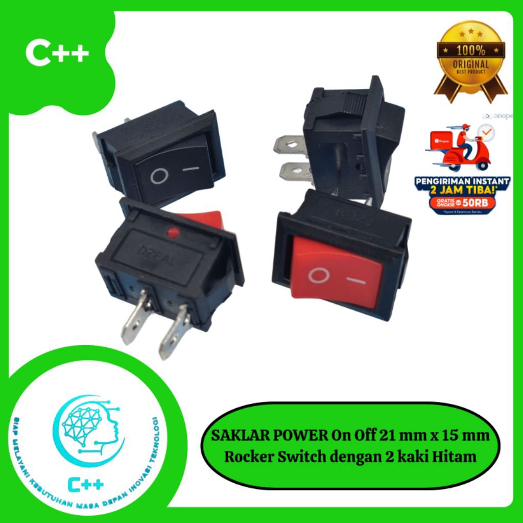 Jual SAKLAR POWER On Off 21 mm x 15 mm Rocker Switch dengan 2 kaki ...