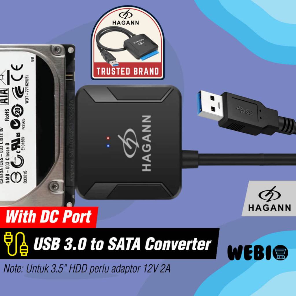 Jual HAGANN CON-CC91 Kabel SATA ke USB 3.0 to Tipe C dengan DC Port dan ...