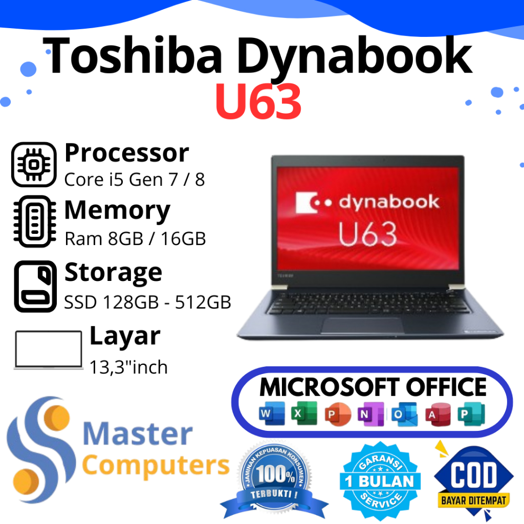M9541 東芝 dynabook U63 i5-7200U 8×256GB① Jual Laptop Toshiba