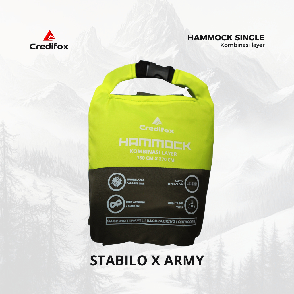 CREDIFOX Hammock Single Kombinasi Warna - Ayunan Camping - Hamok Outdoor - Tempat Tidur Gantung - Hemok Outdoor