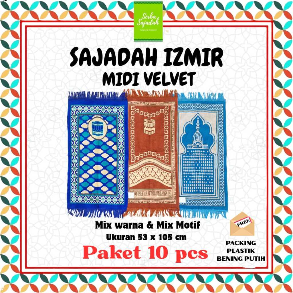 PAKET 10 PCS SAJADAH SOUVENIR MIDI 53 X 105 CM IZMIR FREE PACKING PLASTIK & KARTU UCAPAN