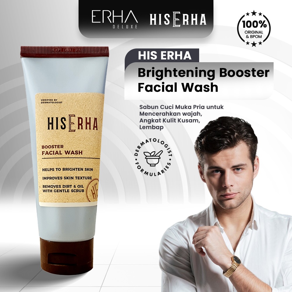 HIS ERHA Booster Facial Wash - Sabun Pembersih Muka Pencerah Pria Niacinamide & Panthenol 100g
